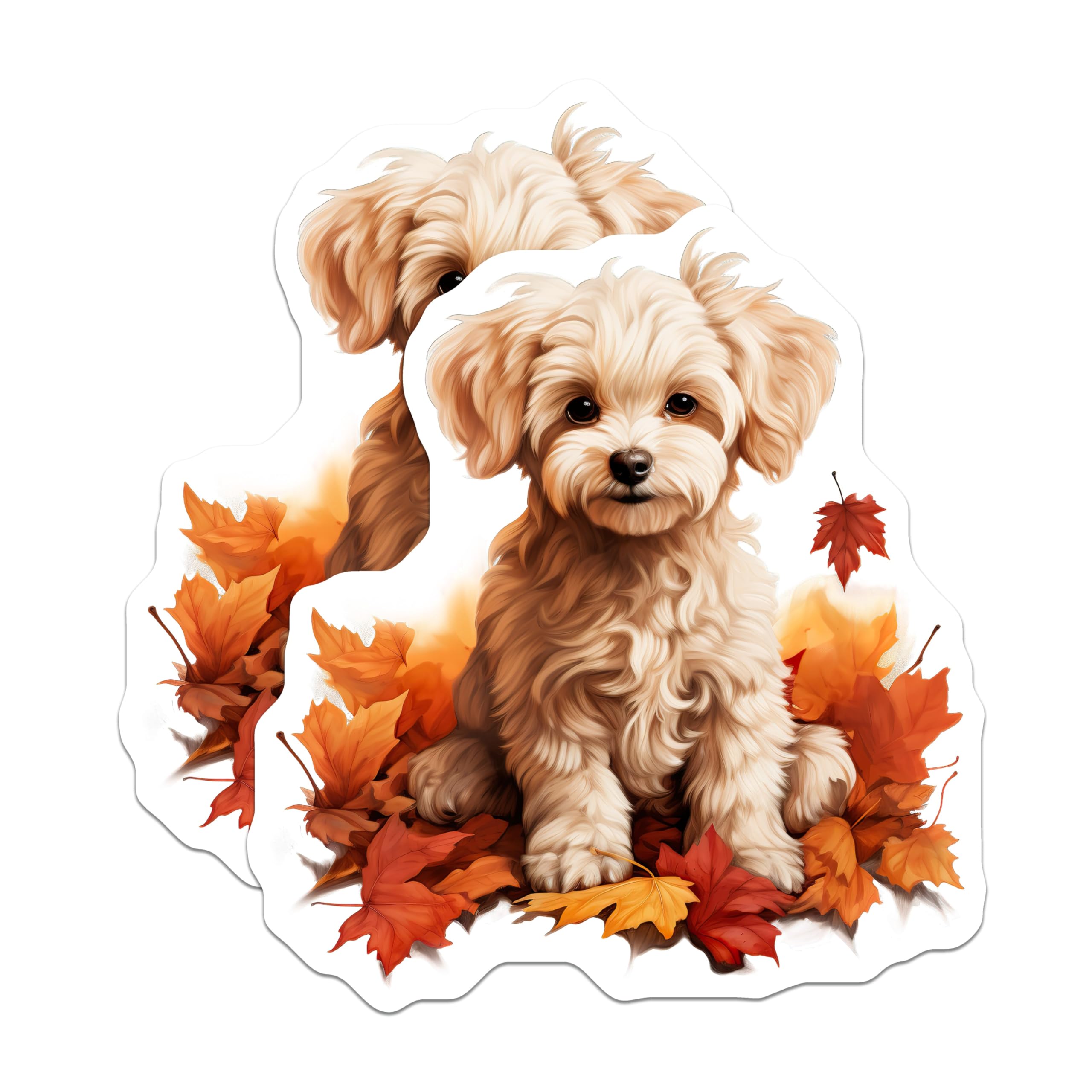 (2 Pack) Cute Puppy Magnets - Fall Leaves Dog Art - Autumn Pet Decor for Dog Lovers - 5 Inches On Longest Side - Thick Durable Magnet - Made in USA - MAG29689