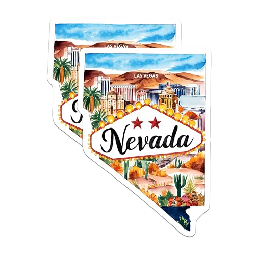 (2 Pack) Nevada State Stickers - Las Vegas Theme - Travel and Adventure Decals - 5" On Longest Side - Sticks to Smooth Flat Surfaces - Made in USA - BMCS6294