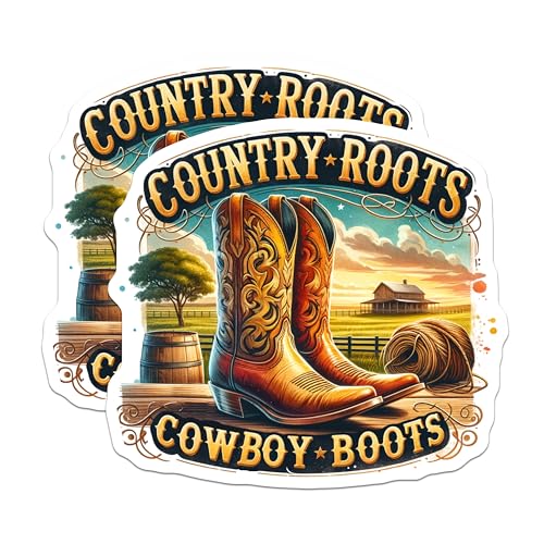 (2 Pack) Country Roots Cowboy Boots Stickers - Western Theme - Farmhouse Decor - 5" On Longest Side - Sticks to Smooth Flat Surfaces - Made in USA - BMCS6801