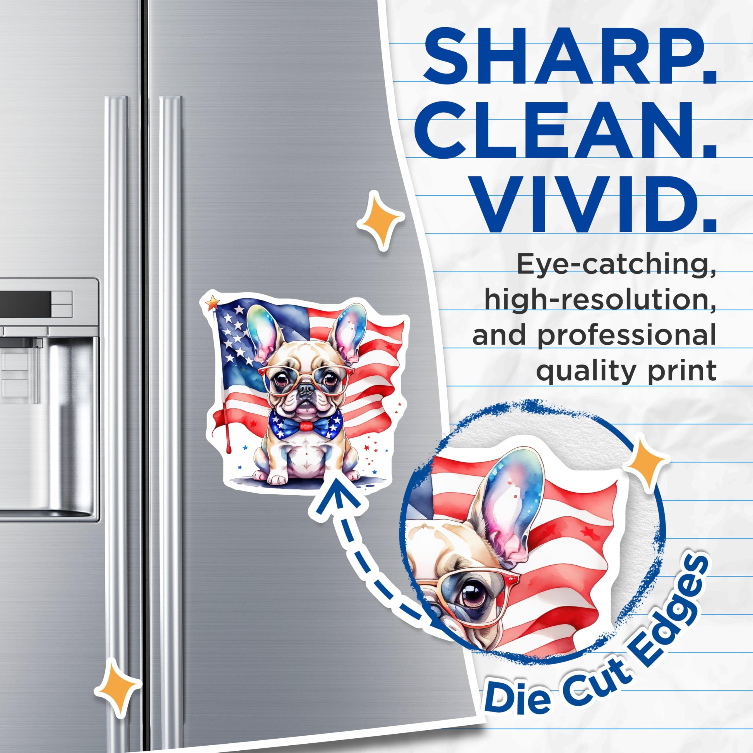 (2 Pack) Patriotic Dog Magnets - American Flag Bulldog - USA Puppy Decor - 5" On Longest Side - Premium Magnet - for Cars, Refrigerators, Toolboxes, Lockers - Made in USA - MAG15653