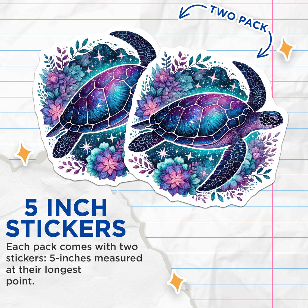 (2 Pack) Sea Turtle Stickers - Ocean Animal Decal - Marine Life Decoration - Aquatic Wildlife Sticker - 5" On Longest Side - Sticks to Smooth Flat Surfaces - Made in USA - BMCS4498