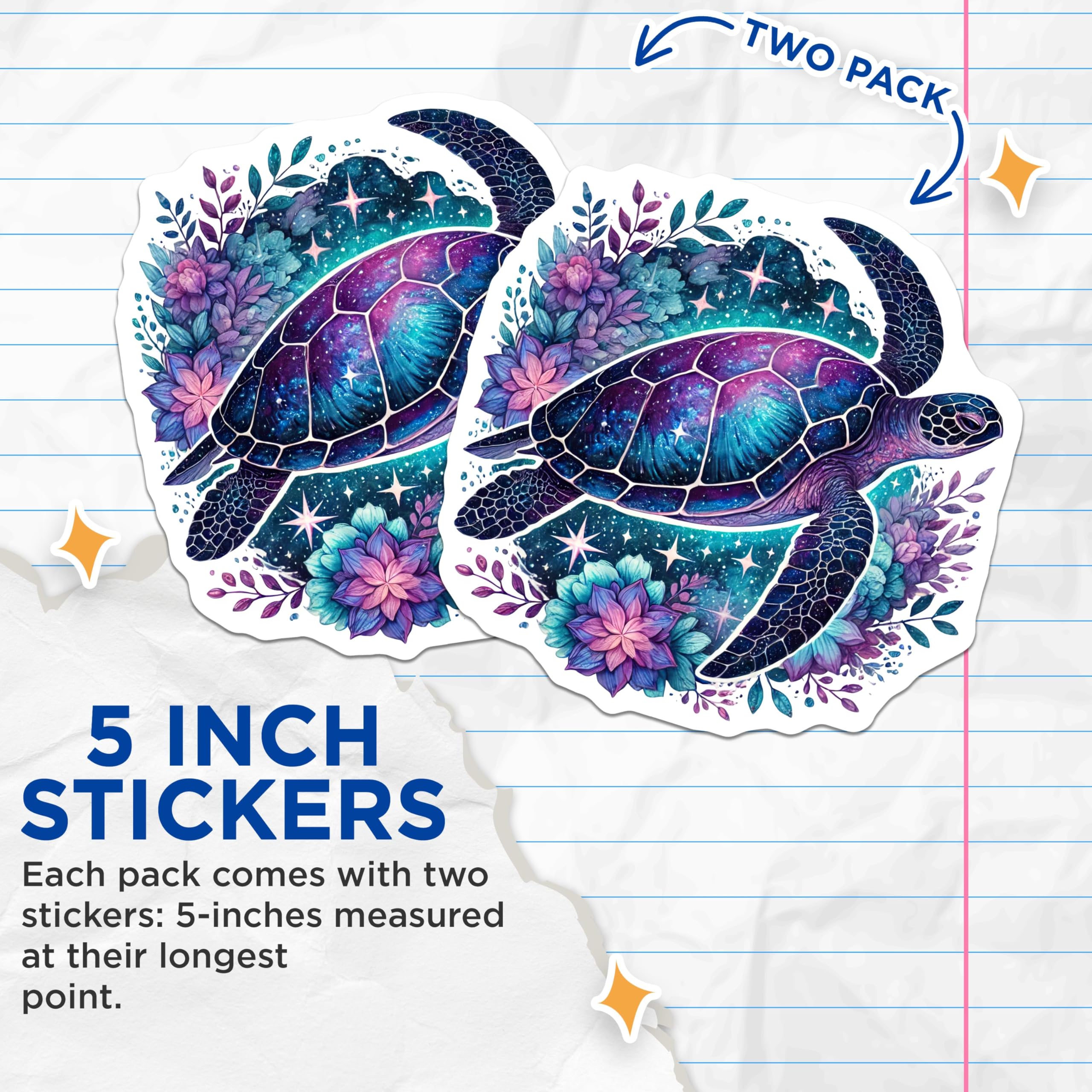 (2 Pack) Sea Turtle Stickers - Ocean Animal Decal - Marine Life Decoration - Aquatic Wildlife Sticker - 5" On Longest Side - Sticks to Smooth Flat Surfaces - Made in USA - BMCS4498
