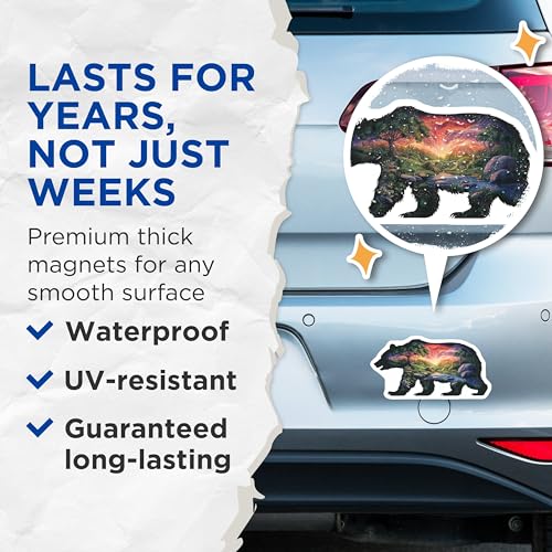 (2 Pack) Bear Silhouette Art Magnets - Scenic Nature Artwork - Wildlife Animal Decor - 5" On Longest Side - for Cars, Fridges, Toolboxes - Made in USA - MAG6871