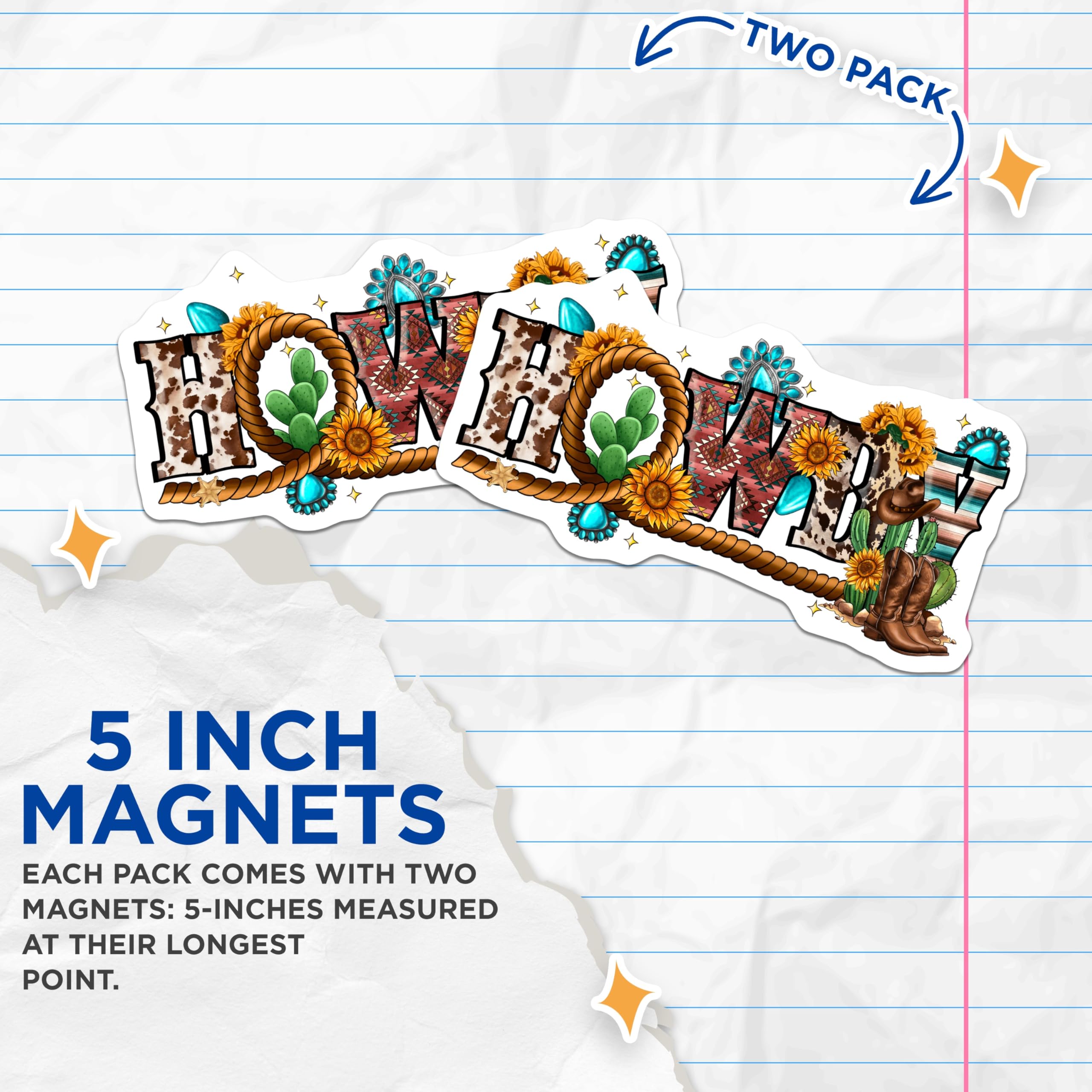 (2 Pack) Howdy Western Magnets - Cowgirl Aesthetic Decor - Southwestern Sunflowers Cactus - 5 Inches On Longest Side - Thick Durable Magnet - Made in USA - MAG25344