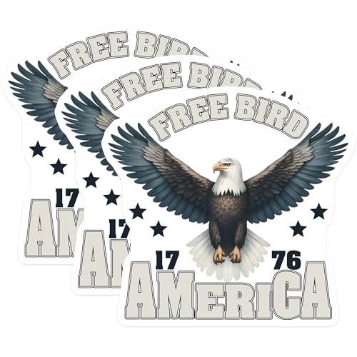 (3 Pack) American Eagle Decals - Free Bird 1776 - Patriotic Laptop Decals - 3 Inches On Longest Side - Easy Peel & Apply - Made in USA - 3MCS6175