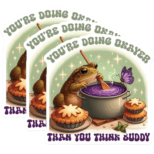 (3 Pack) Frog Cooking Decals - Inspirational Quote Sticker - Funny Kitchen Decals - 3 Inches On Longest Side - Easy Peel & Apply - Made in USA - 3MCS4714