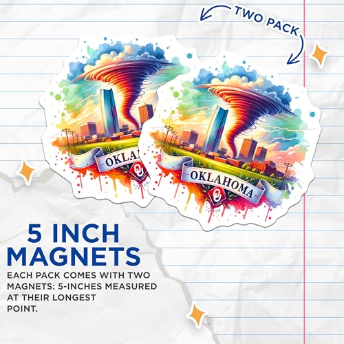 (2 Pack) Oklahoma Tornado Magnets - Oklahoma City Skyline Magnet - Oklahoma Souvenir Magnet - 5" On Longest Side - for Cars, Fridges, Toolboxes - Made in USA - MAG6577