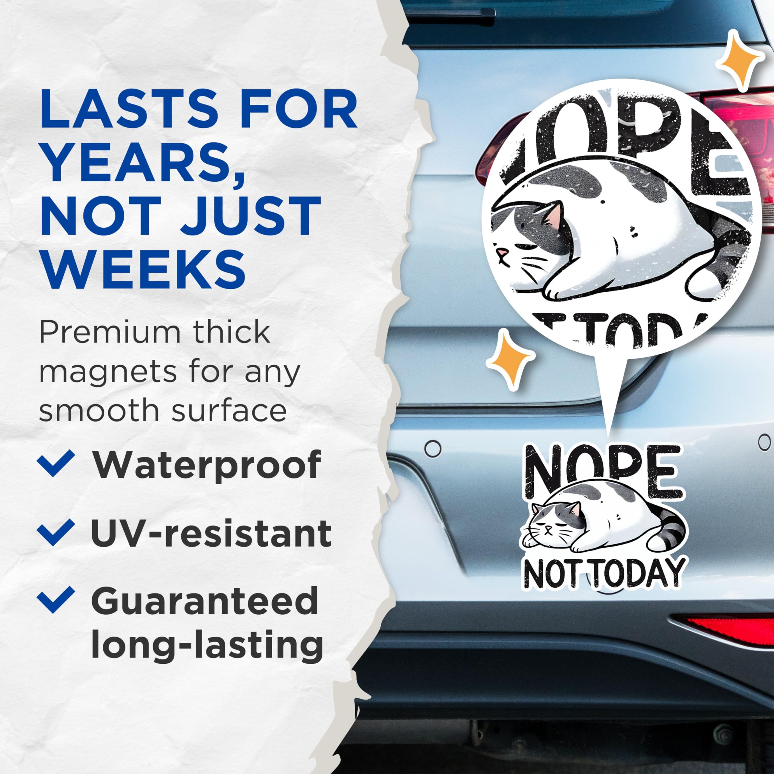 (2 Pack) Nope Not Today Magnets - Funny Cat Magnets - Lazy Cat Design Magnets- 5" On Longest Side - for Fridges, Toolboxes, Cars - Made in USA - MAG2785