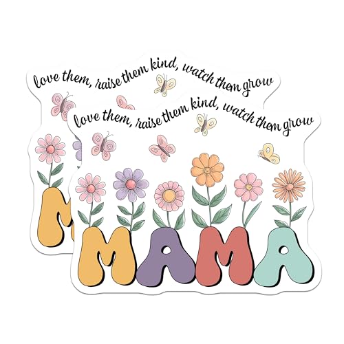 (2 Pack) Mama Flower Stickers - Inspirational Quotes - Cute Floral Designs - 5" On Longest Side - Sticks to Smooth Flat Surfaces - Made in USA - BMCS7713