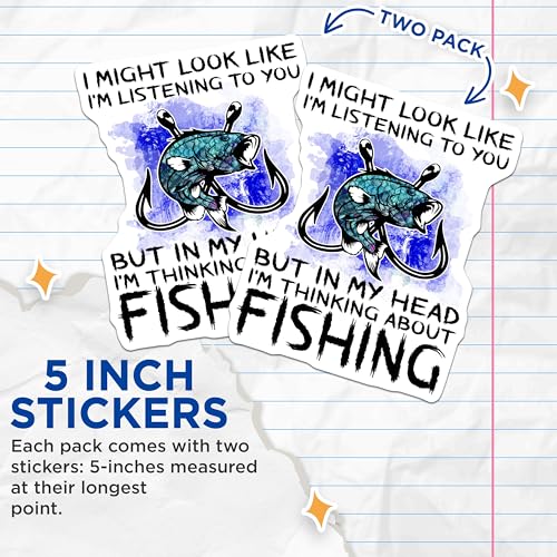 (2 Pack) Fishing Humor Stickers - Funny Fishing Quotes - Fishing Enthusiast Decals - 5" On Longest Side - Sticks to Smooth Flat Surfaces - Made in USA - BMCS5626