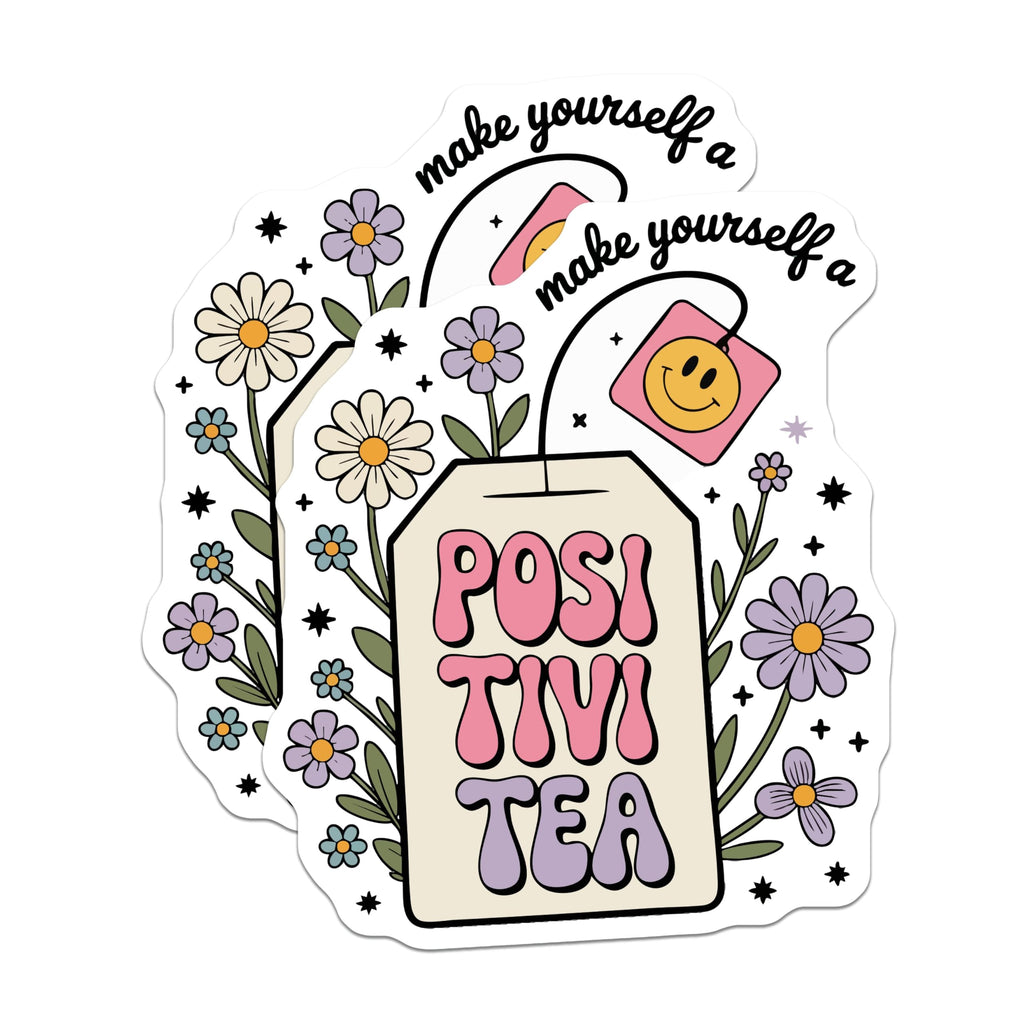 (2 Pack) Positivi Tea Magnets - Retro Floral Design - Uplifting Message Kitchen Decor - 5 Inches On Longest Side - Thick Durable Magnet - Made in USA - MAG21905