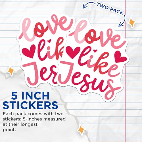 (2 Pack) Love Like Jesus Stickers - Inspirational Faith Stickers - Christian Religious Stickers - 5" On Longest Side - Sticks to Smooth Flat Surfaces - Made in USA - BMCS4132