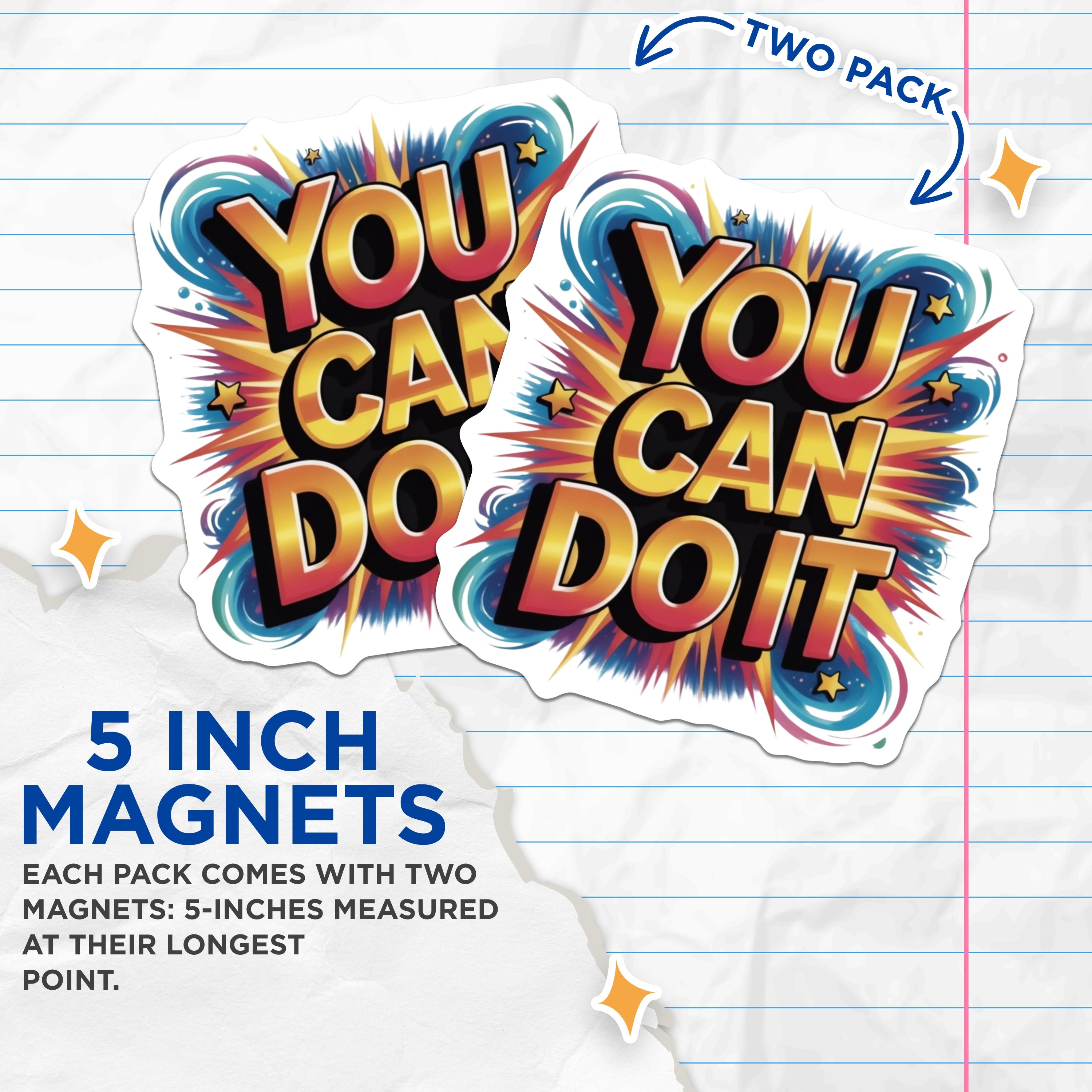 (2 Pack) Motivational Magnets - You Can Do It Affirmation - Positive Quote Fridge Decor - Student Encouragement - 5 Inches On Longest Side - Thick Durable Magnet - Made in USA - MAG36729