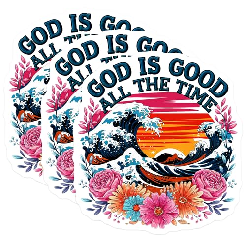 (3 Pack) God is Good Decals - Inspirational Verse - Floral Laptop Decals - 3 Inches On Longest Side - Easy Peel & Apply - Made in USA - 3MCS0083