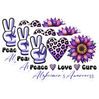 (3 Pack) Alzheimers Awareness Decals - Peace Love Cure - Purple Flower Decals - 3 Inches On Longest Side - Easy Peel & Apply - Made in USA - 3MCS8553