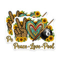 (2 Pack) Peace Love Pool Magnets - Billiards 8 Ball - Leopard Sunflower - 5 Inches On Longest Side - Thick Durable Magnet - Made in USA - MAG29834