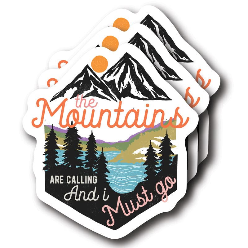 (3 Pack) The Mountains are Calling and I Must Go Sticker - 4" - Outdoorsman Outdoor Hiking Mountaineer Cool Retro - Vinyl Decal Sticker - Made in USA - FBABMCS026