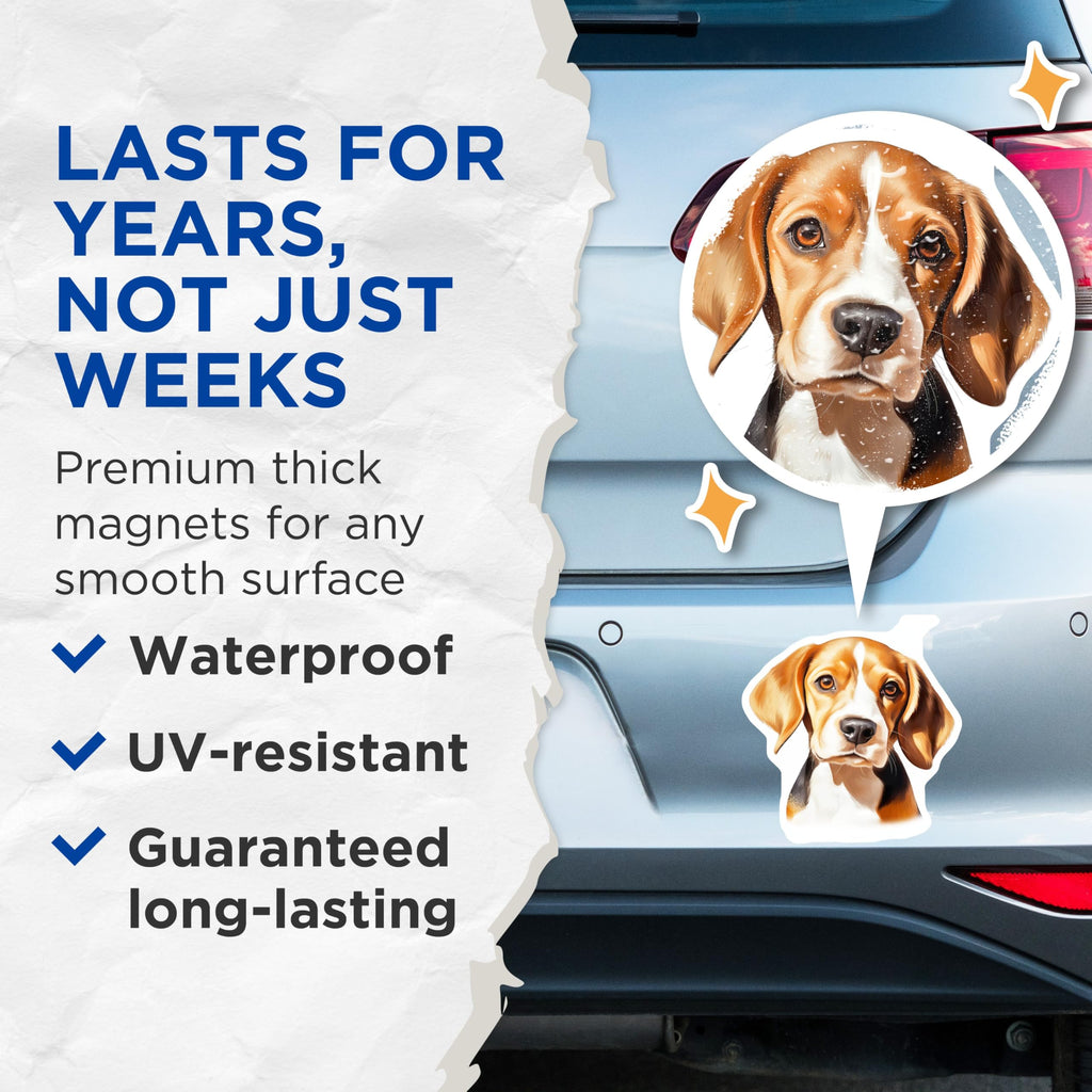 (2 Pack) Beagle Puppy Magnets - Cute Dog Lover Fridge Decor - Pet Animal Enthusiast Accessory - 5 Inches On Longest Side - Thick Durable Magnet - Made in USA - MAG27786
