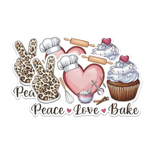 (2 Pack) Peace Love Bake Magnets - Fun Kitchen Magnets - Baking Themed Refrigerator Magnets- 5" On Longest Side - for Fridges, Toolboxes, Cars - Made in USA - MAG3024