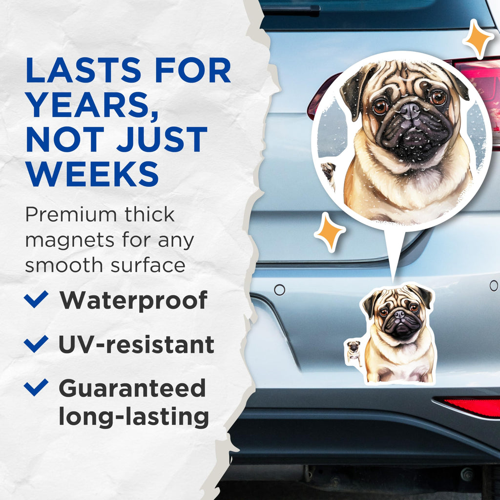 (2 Pack) Pug Dog Magnets - Adorable Pet Fridge Decor - Funny Animal Lover Kitchen Accessory - 5 Inches On Longest Side - Thick Durable Magnet - Made in USA - MAG25388