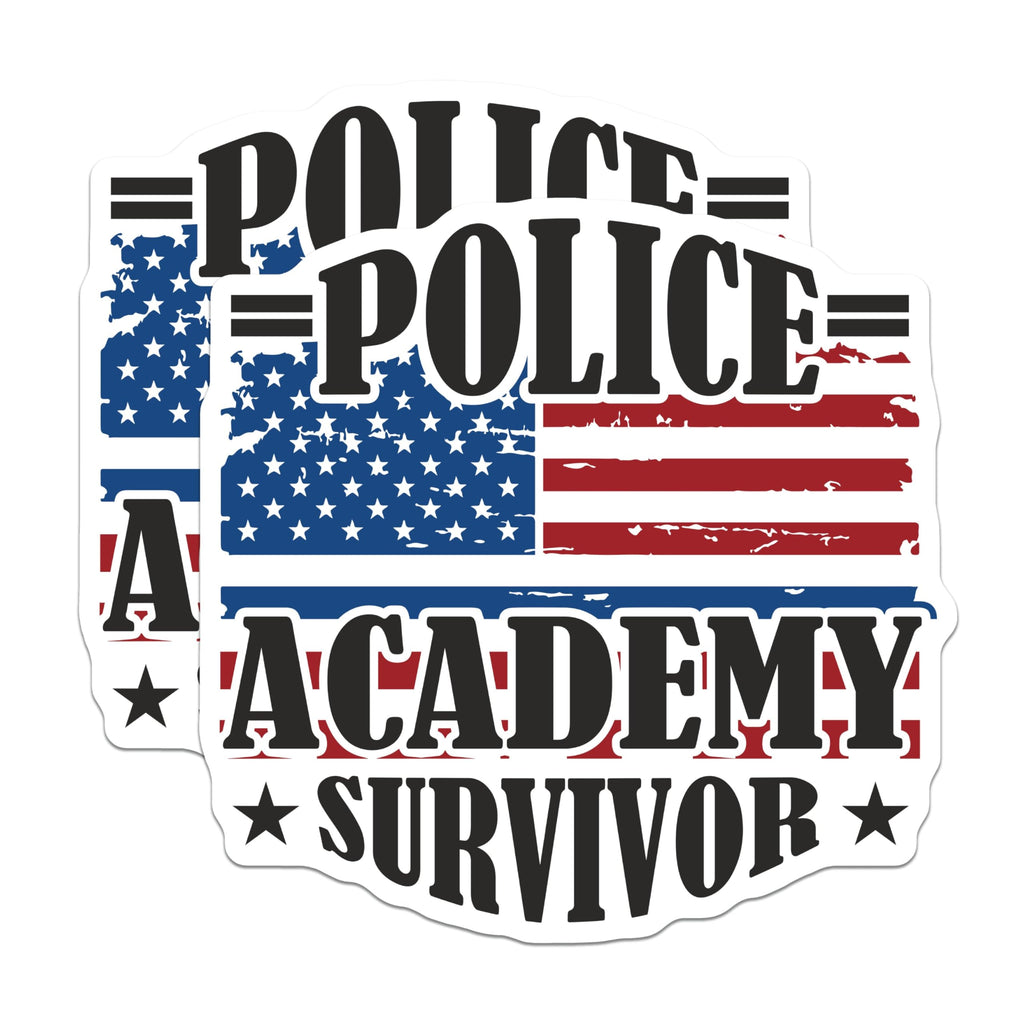 (2 Pack) Police Academy Survivor Stickers - Police Academy Graduation Gifts - 5" On Longest Side - Sticks to Smooth Flat Surfaces - Made in USA - BMCS9151 - BMCS9151