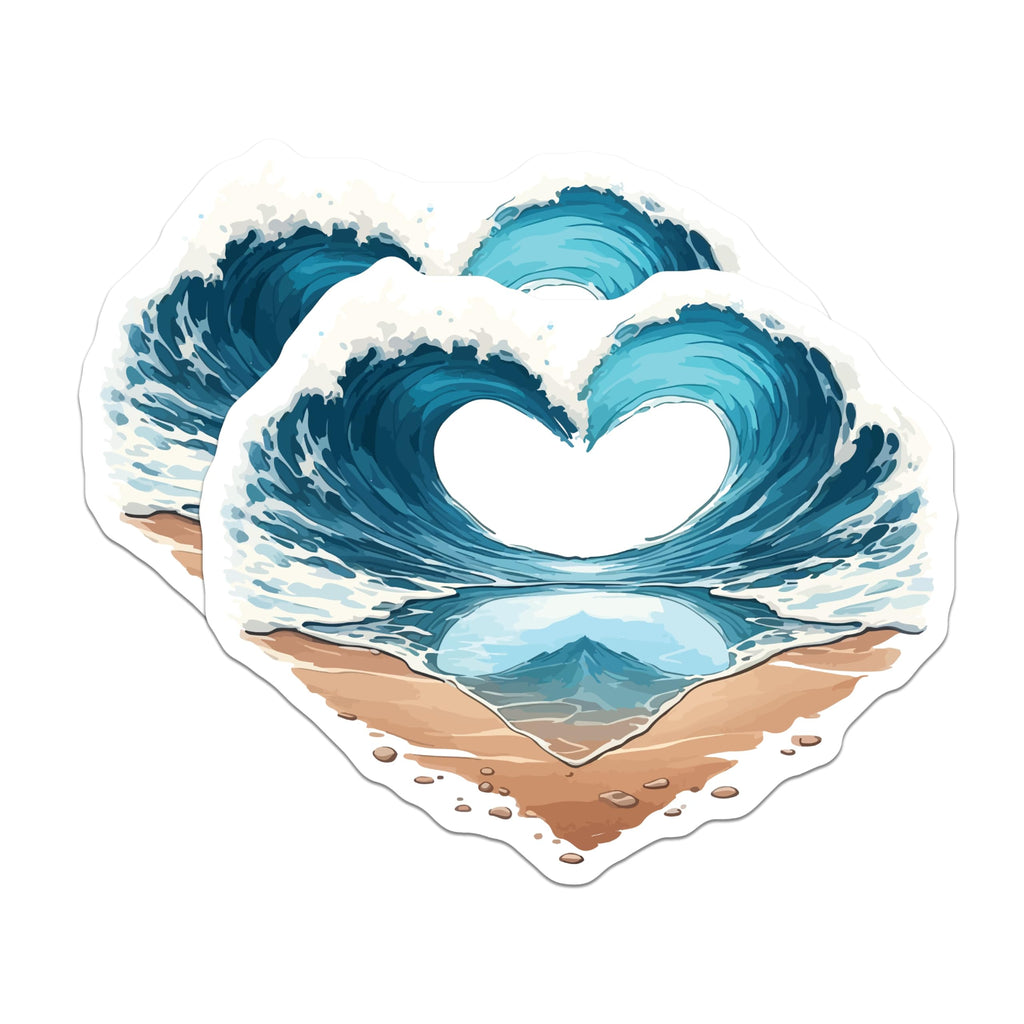 (2 Pack) Heart Wave Ocean Magnets - Beach Love Summer Aesthetic Decor - Coastal Home Fridge Accent - Sea Lover Souvenir - 5 Inches On Longest Side - Thick Durable Magnet - Made in USA - MAG19693