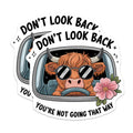 (2 Pack) Highland Cow Magnets - Funny Hairy Coo Driving Car - Don't Look Back Motivational Quote - Retro Animal Saying Decor - 5 Inches On Longest Side - Thick Durable Magnet - Made in USA - MAG22220