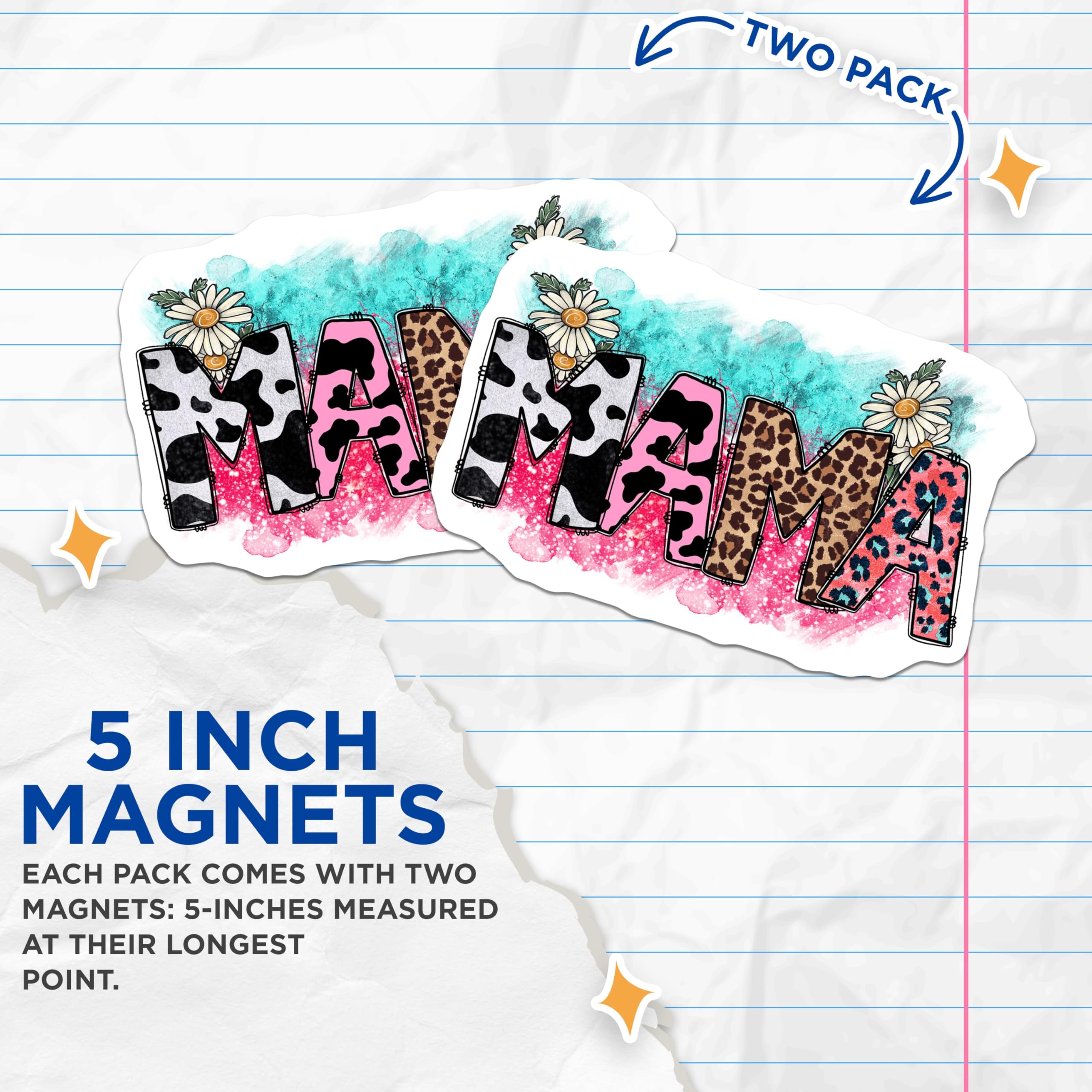 (2 Pack) Mama Animal Print Magnets - Bohemian Floral Mother Decor - Trendy Farmhouse Mom Accessory - 5 Inches On Longest Side - Thick Durable Magnet - Made in USA - MAG30986