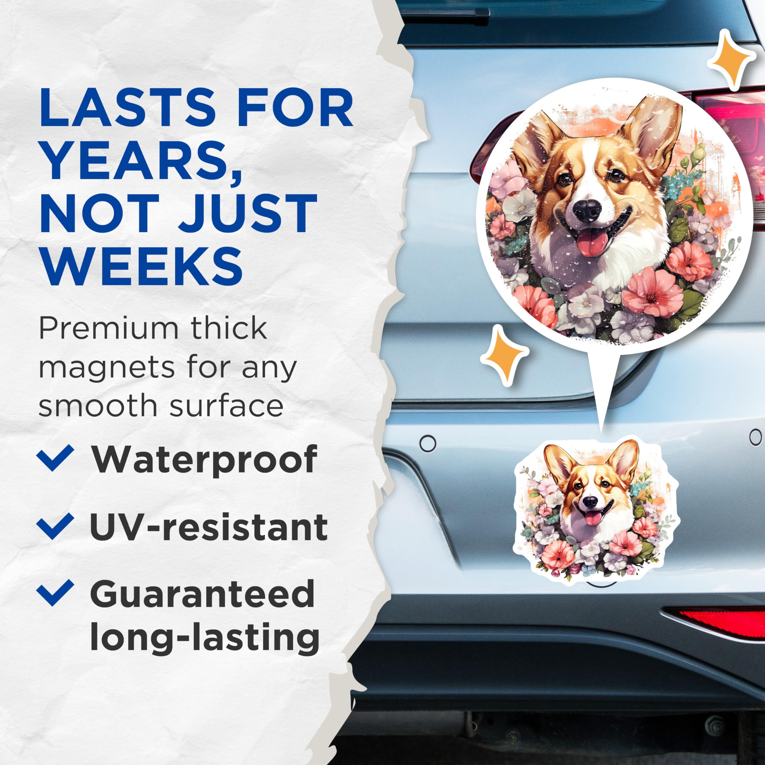 (2 Pack) Corgi Dog Magnets - Cute Floral Corgi - Pet Lover Decor - 5 Inches On Longest Side - Thick Durable Magnet - Made in USA - MAG26506