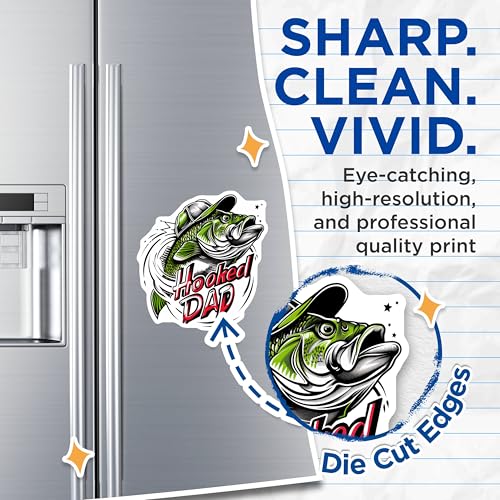 (2 Pack) Hooked Dad Fishing Magnets - Funny Fishing Dad Magnets - Father's Day Fishing Gift Magnets - 5" On Longest Side - for Cars, Refrigerators, Toolboxes, Lockers - Made in USA BMCS3490