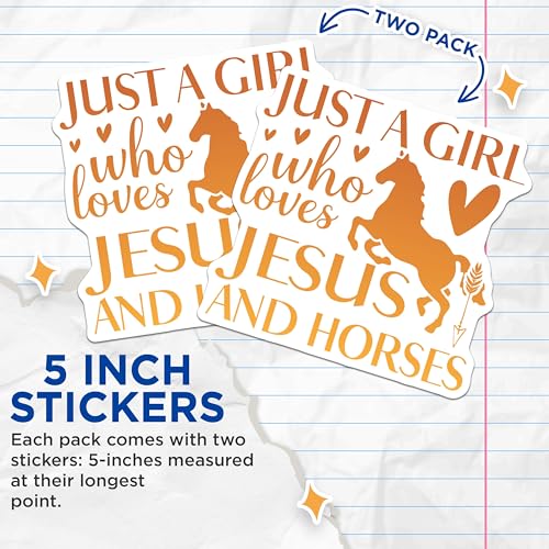 (2 Pack) Jesus and Horses Stickers - Inspirational Quote Stickers - Christian Equestrian Stickers - 5" On Longest Side - Sticks to Smooth Flat Surfaces - Made in USA - BMCS5122