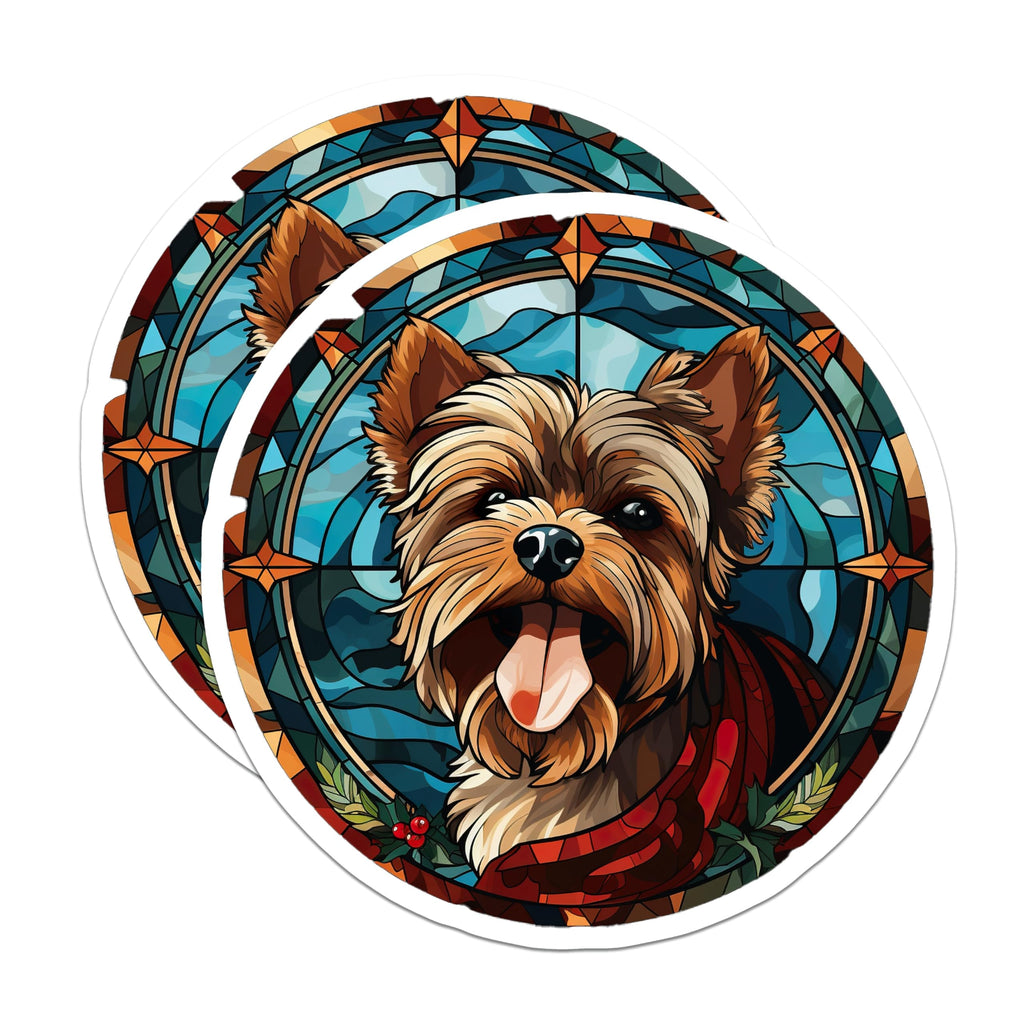 (2 Pack) Yorkie Stained Glass Magnets - Dog Lover Refrigerator Decor - Pet Art Holiday Home Accents - 5 Inches On Longest Side - Thick Durable Magnet - Made in USA - MAG27394