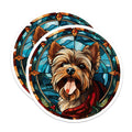 (2 Pack) Yorkie Stained Glass Magnets - Dog Lover Refrigerator Decor - Pet Art Holiday Home Accents - 5 Inches On Longest Side - Thick Durable Magnet - Made in USA - MAG27394