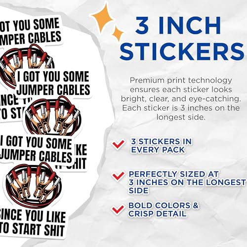 (3 Pack) Jumper Cables Decals - Funny Sarcastic Stickers - Laptop Car Decal - 3 Inches On Longest Side - Easy Peel & Apply - Made in USA - 3MCS0526