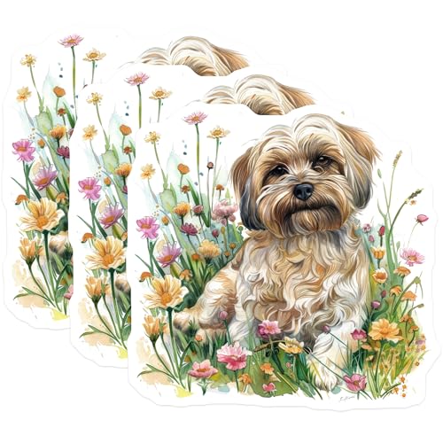 (3 Pack) Havapoo Dog Decals - Floral Puppy Stickers - Laptop Decal- 3 Inches On Longest Side - Easy Peel & Apply - Made in USA - 3MCS5223