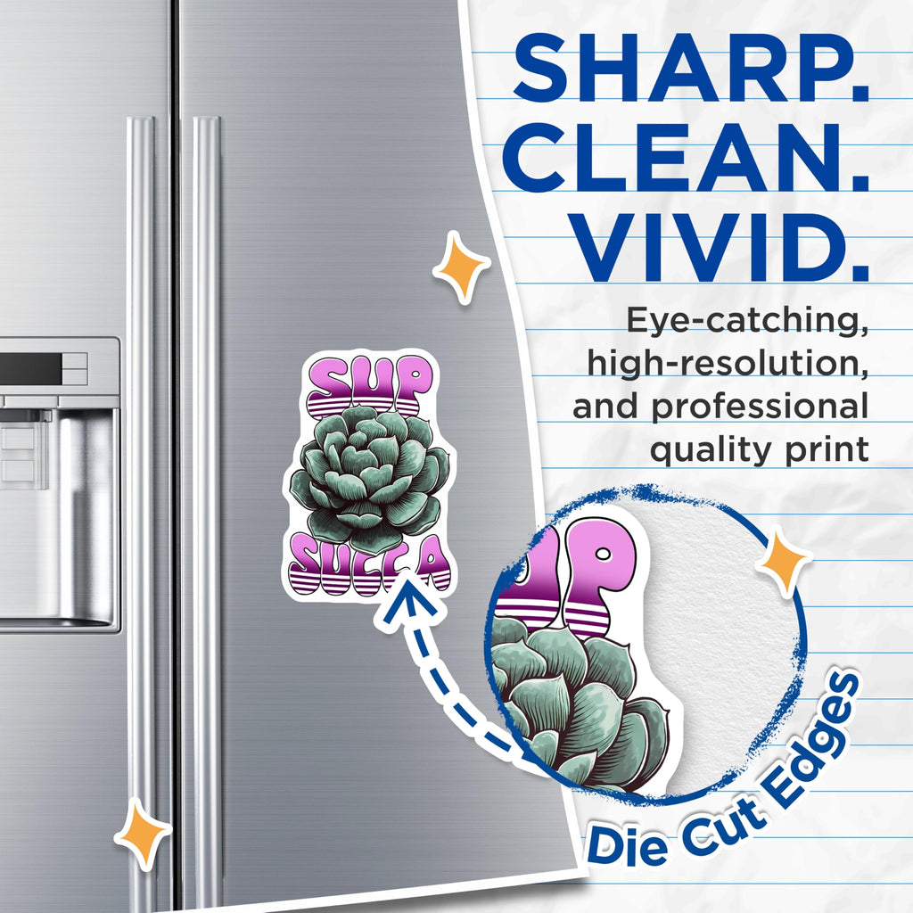 (2 Pack) Succulent Plant Magnets - Funny Quote Magnets - Sup Succa Refrigerator Decor - 5" On Longest Side - Premium Magnet - for Cars, Refrigerators, Toolboxes, Lockers - Made in USA - MAG15337