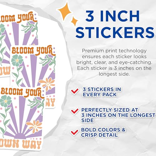 (3 Pack) Bloom Your Own Way Decals - Inspirational Quote Decal - Floral Laptop Decal - 3 Inches On Longest Side - Easy Peel & Apply - Made in USA - 3MCS2607