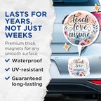 (2 Pack) Teach Love Inspire Magnets - Teacher Appreciation Magnets - Inspirational Quote Magnets - Floral Magnets - 5" On Longest Side - for Cars, Fridges, Toolboxes - Made in USA - MAG4420