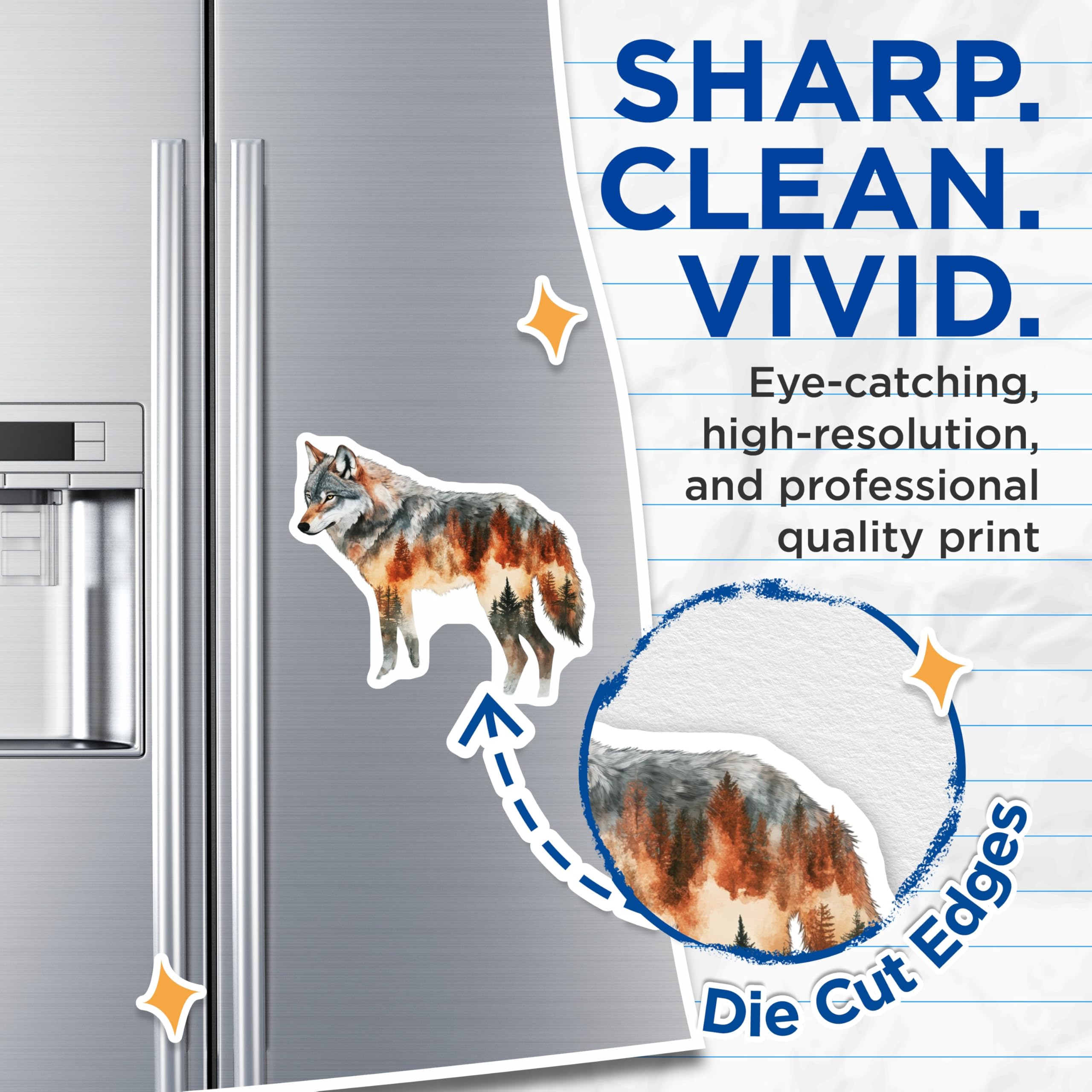 (2 Pack) Wolf Scene Magnets - Nature Art - Animal Lovers Fridge Decor - 5" On Longest Side - Premium Magnet - for Cars, Refrigerators, Toolboxes, Lockers - Made in USA - MAG15957