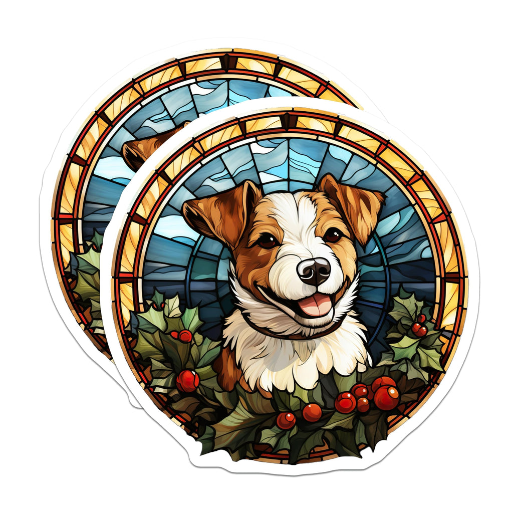 (2 Pack) Christmas Dog Magnets - Stained Glass Style - Pet Lover Holiday Decor - Winter Fridge Magnets - 5 Inches On Longest Side - Thick Durable Magnet - Made in USA - MAG26561