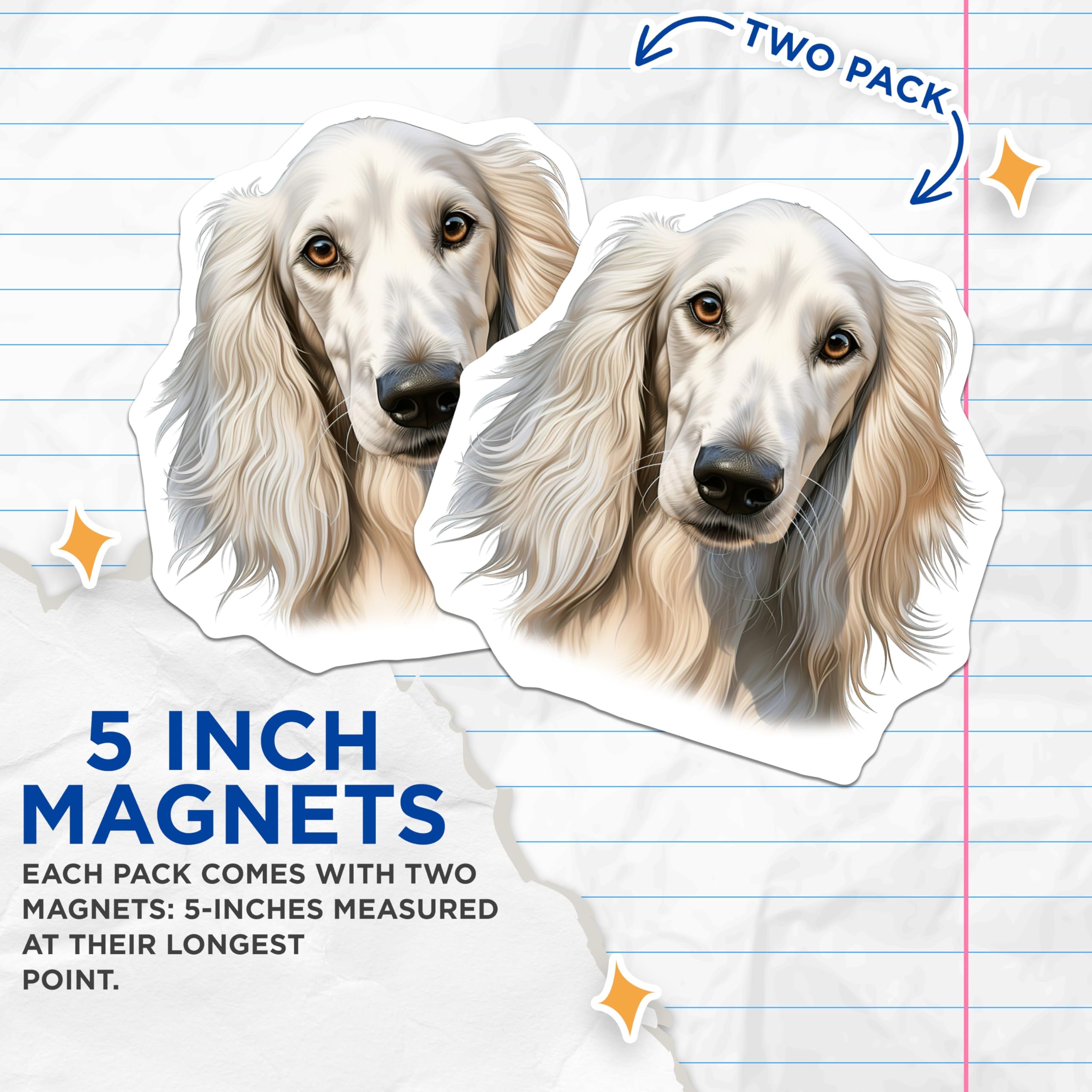 (2 Pack) Saluki Dog Magnets - Majestic Hound Pet Portrait - Dog Lover Fridge Locker Decor for Home - 5 Inches On Longest Side - Thick Durable Magnet - Made in USA - MAG30394