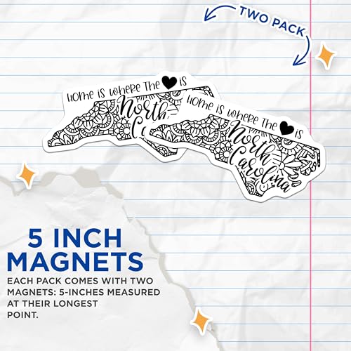 (2 Pack) North Carolina Home is Where The Heart is Magnets Magnets - State Pride Home Decor - 5" On Longest Side - Made in USA - Sticks to Refrigerators & Metal Surfaces - MAG9083