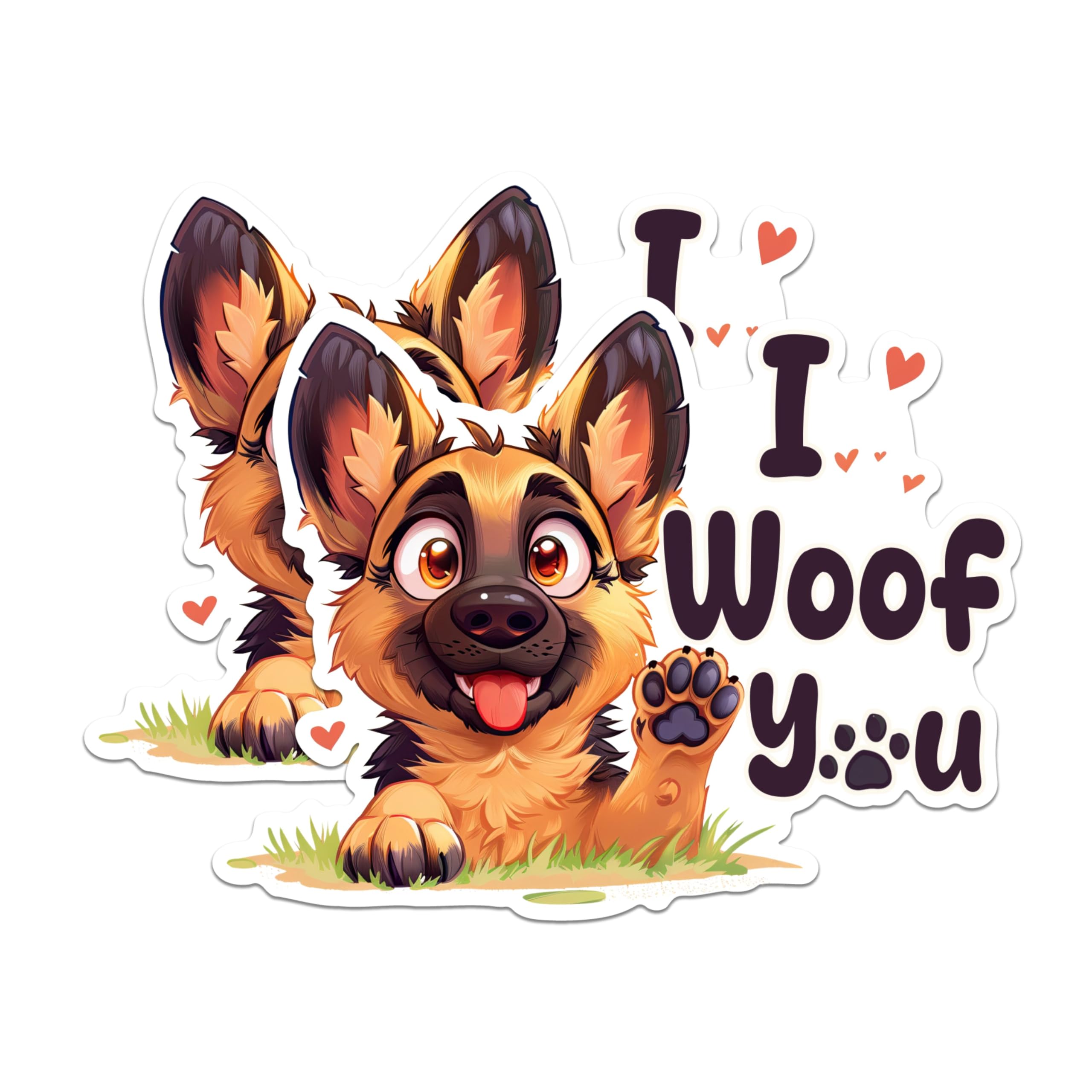 (2 Packs) I Woof You German Shepherd Stickers - German Shepherd Dog Breed Decals - 5 Inches On Longest Side - Premium Vinyl Decal - Sticks to Any Smooth Flat Surface - Made in USA - BMCS2370
