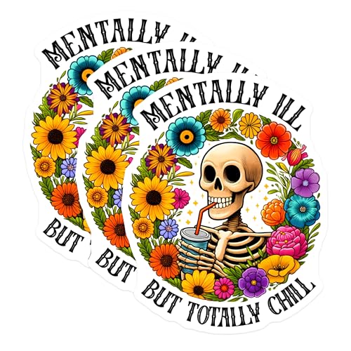(3 Pack) Mental Health Decals - Skeleton Art - Floral Decal for Laptop - 3 Inches On Longest Side - Easy Peel & Apply - Made in USA - 3MCS8526