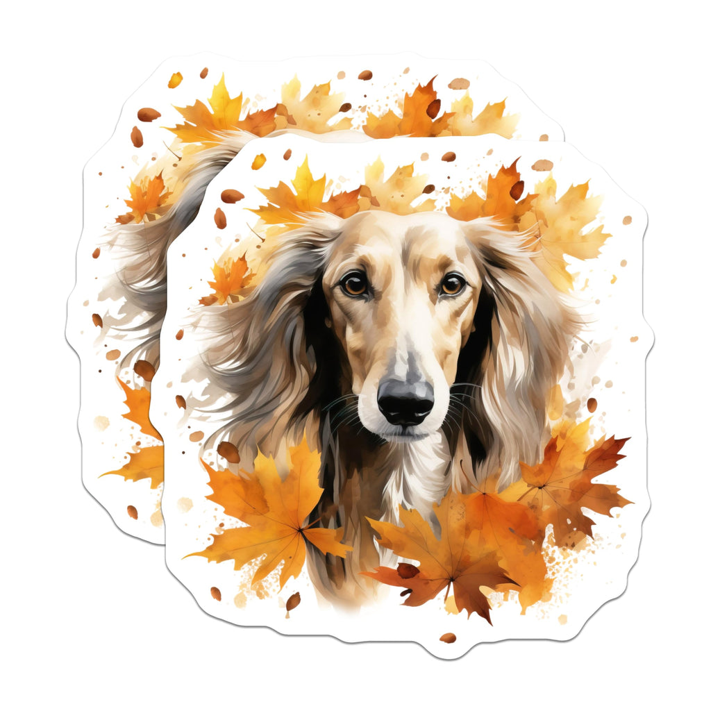 (2 Pack) Long Haired Dog Magnets - Autumn Leaves Decor - Watercolor Pet Art - 5 Inches On Longest Side - Thick Durable Magnet - Made in USA - MAG25114