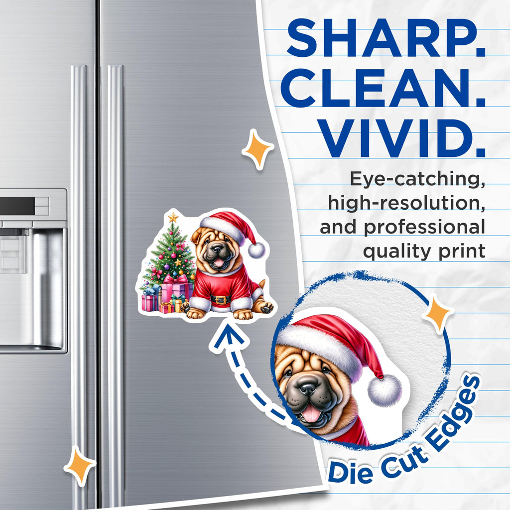 (2 Pack) Shar Pei Dog Magnets - Santa Christmas Holiday Decor - Pet Lover Refrigerator Accessory - 5 Inches On Longest Side - Thick Durable Magnet - Made in USA - MAG29764