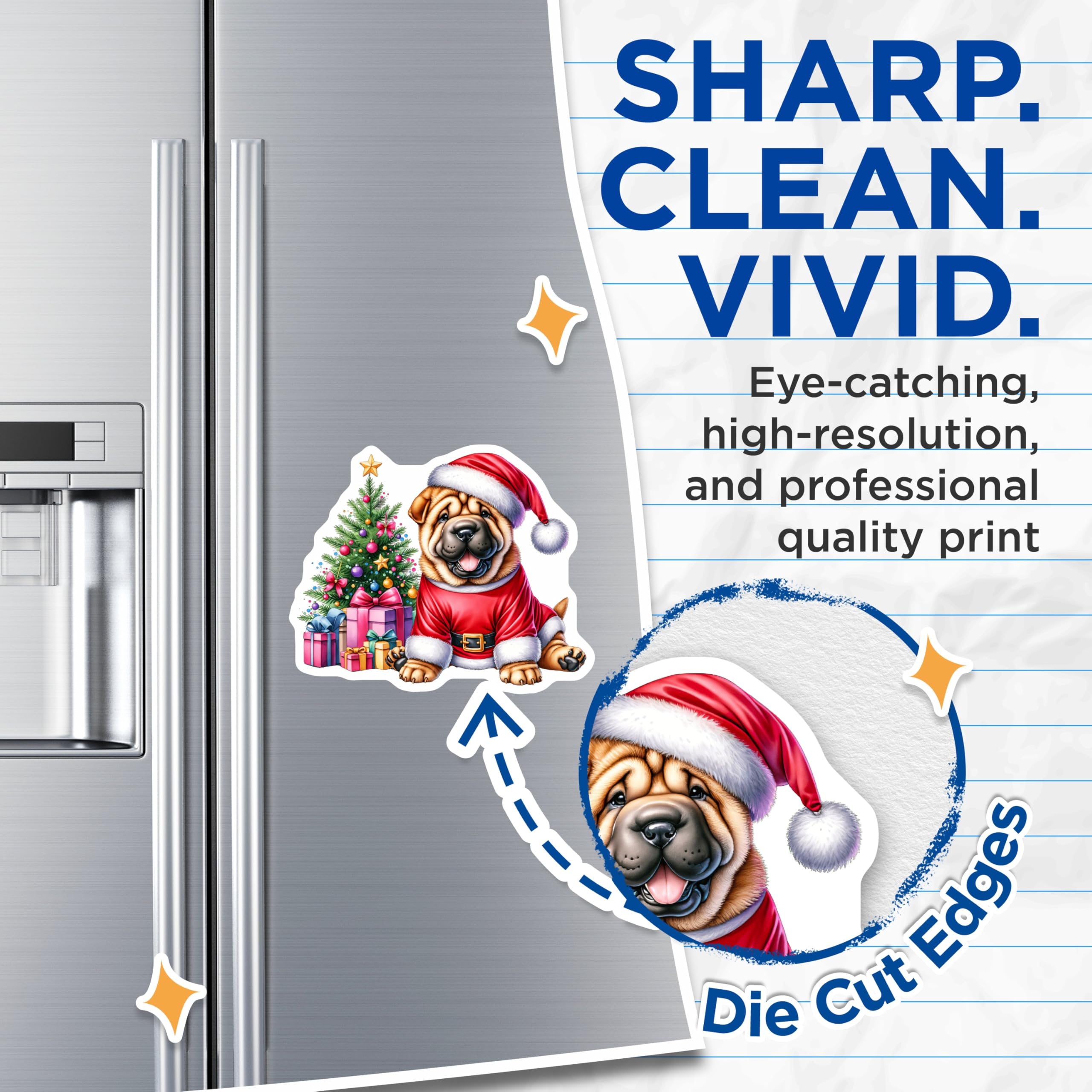 (2 Pack) Shar Pei Dog Magnets - Santa Christmas Holiday Decor - Pet Lover Refrigerator Accessory - 5 Inches On Longest Side - Thick Durable Magnet - Made in USA - MAG29764