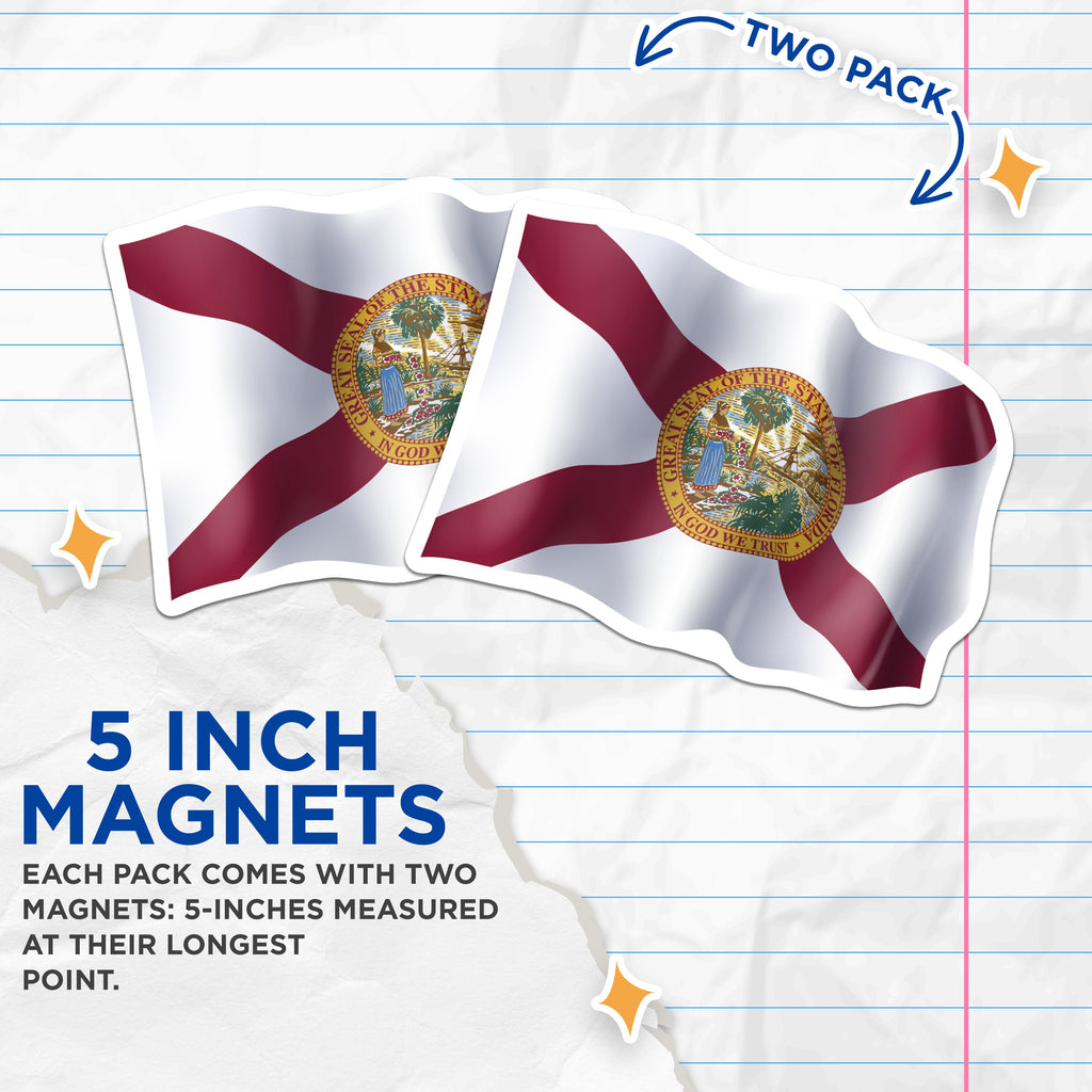 (2 Pack) Florida State Flag Magnets - Great Seal Refrigerator - Sunshine Home Souvenir Decor - 5 Inches On Longest Side - Thick Durable Magnet - Made in USA - MAG38618