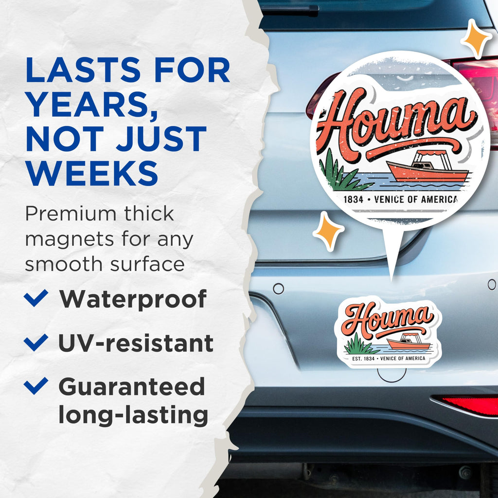 (2 Pack) Houma Louisiana Magnets - Venice of America - Louisiana Travel Souvenir - 5" On Longest Side - Premium Magnet - for Cars, Refrigerators, Toolboxes, Lockers - Made in USA - MAG18676