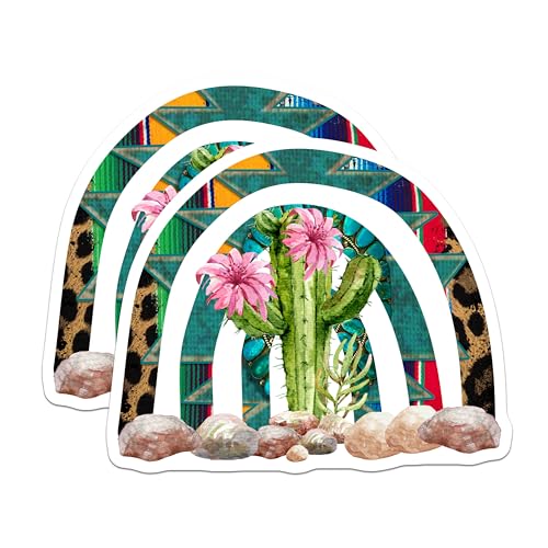 (2 Pack) Cactus Rainbow Stickers - Succulent Art - Southwest Desert Vibes Decals - 5" On Longest Side - Sticks to Smooth Flat Surfaces - Made in USA - BMCS6024